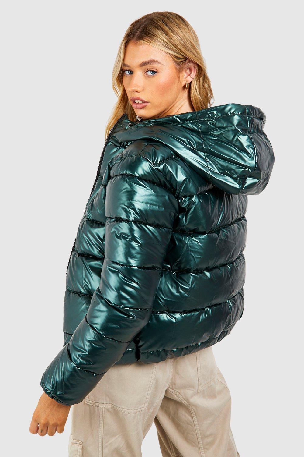 Metallic puffy jacket sale